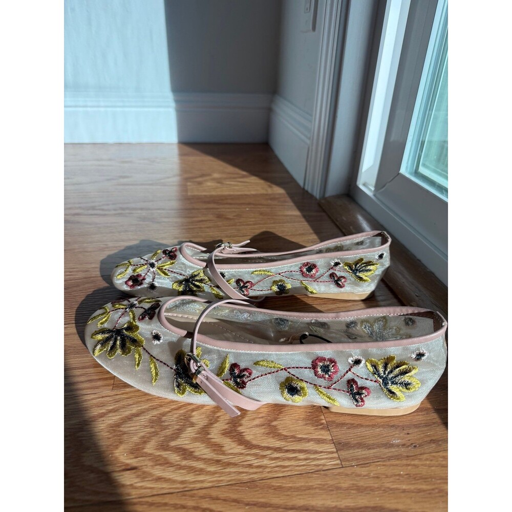 Zara FLORAL EMBROIDERY MESH BALLET FLATS - Picture 3 of 5